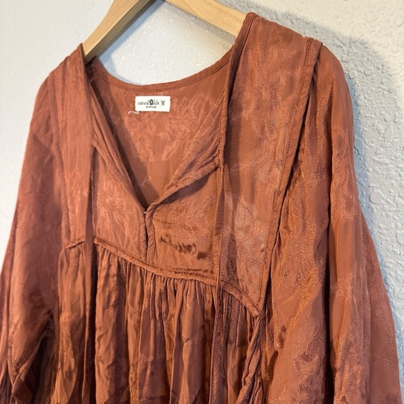 Natural Life Dress Rust Orange Size M Floral Babydoll Mini Boho Gypsie Western - Picture 4 of 9